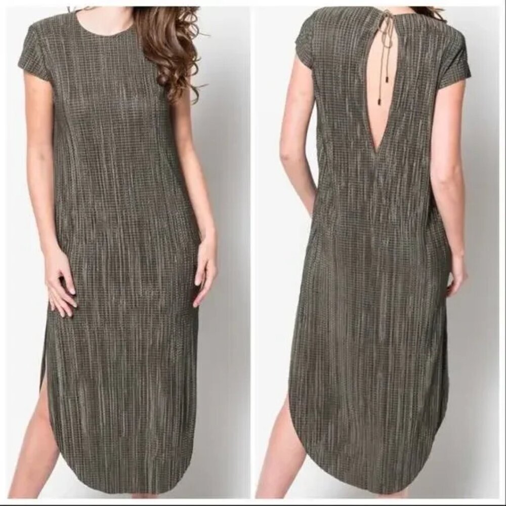 SABINA MUSAYEV Anthropologie Olive Green‎ Sheath Slit Tee Shirt Midi Dress large